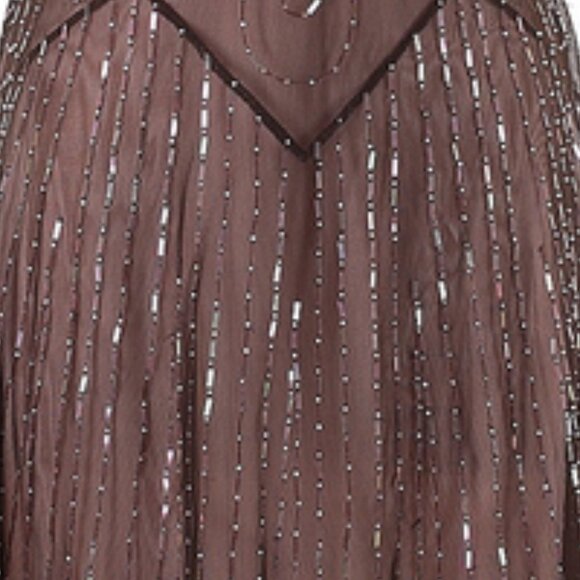 β¨ BCBG Bronze Beaded Flapper Dress | 1920s Style Sleeveless Glam M - Picture 6 of 8